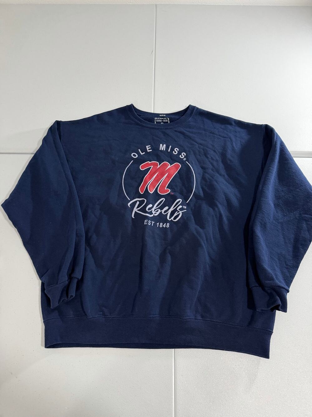 Ole Miss Rebels Navy Crewneck Sweatshirt Size XL Est 1848 Graphic